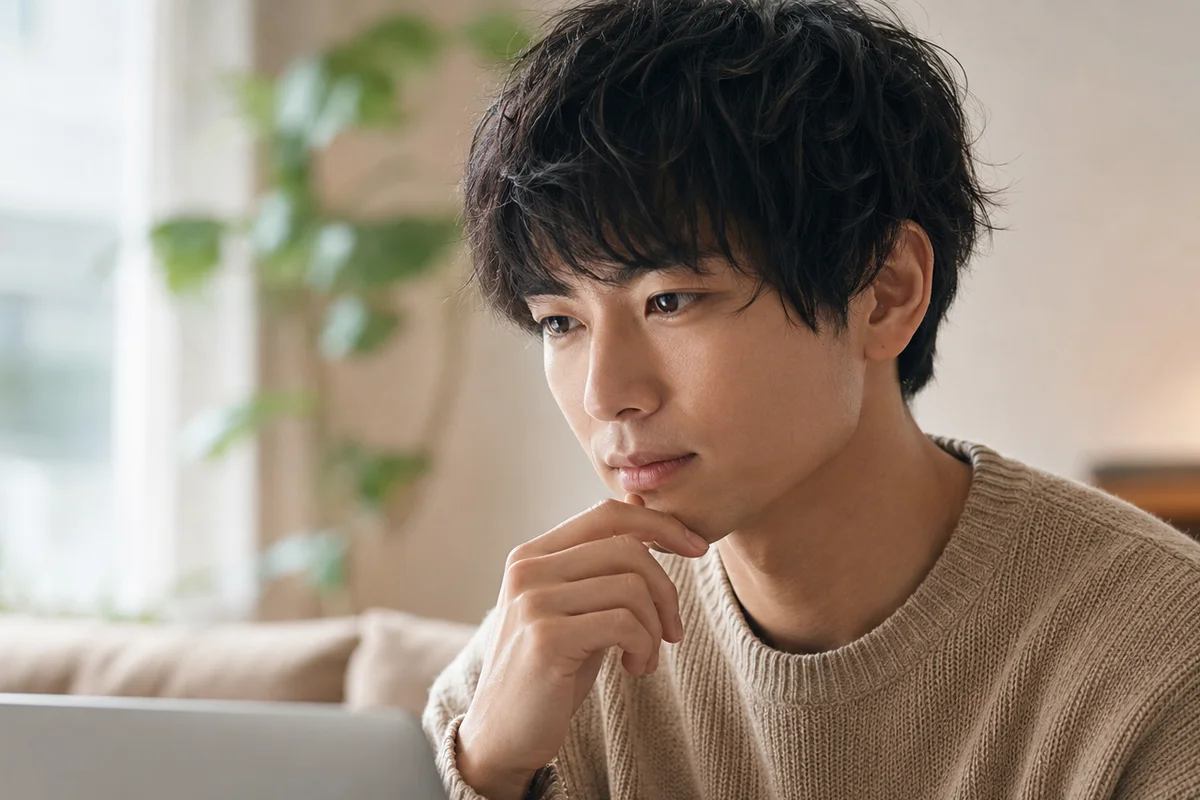 ダーマペン施術のデメリットを整理する30代男性の検討シーン