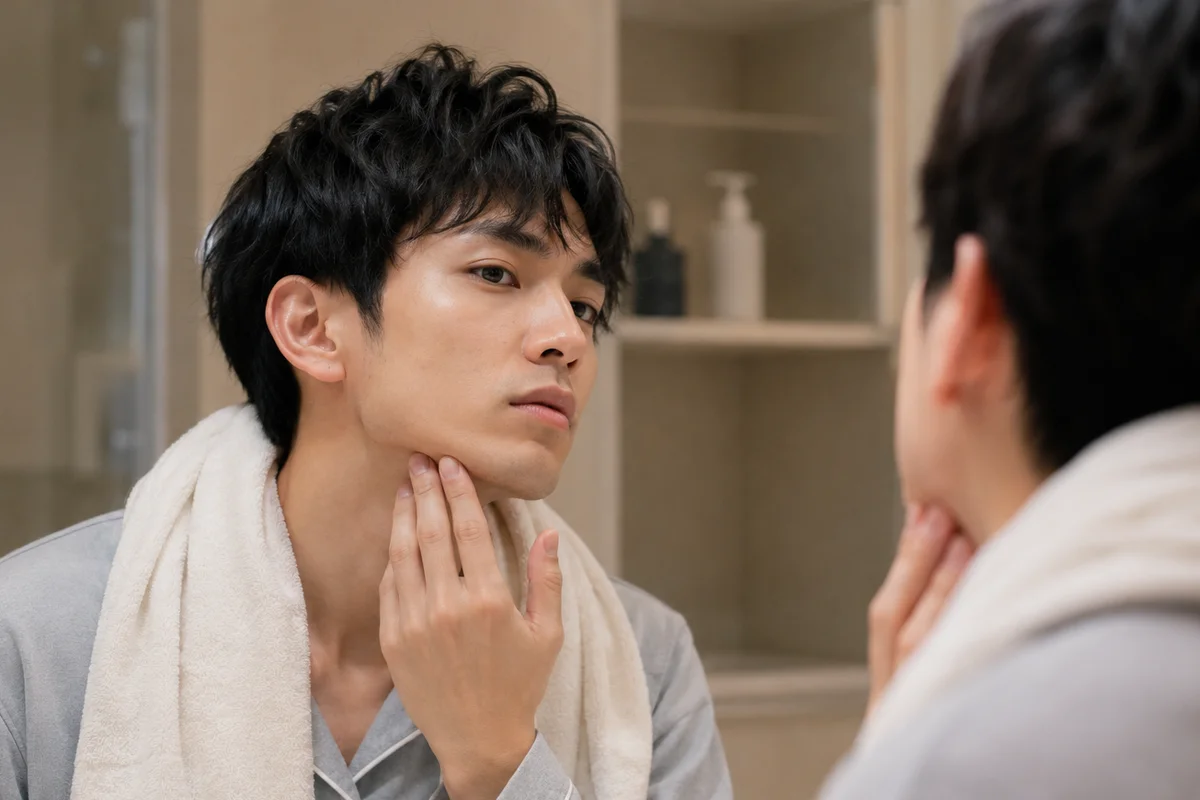 ダーマペン施術後のシェービングや日常動作で気をつけるポイントを意識する30代男性