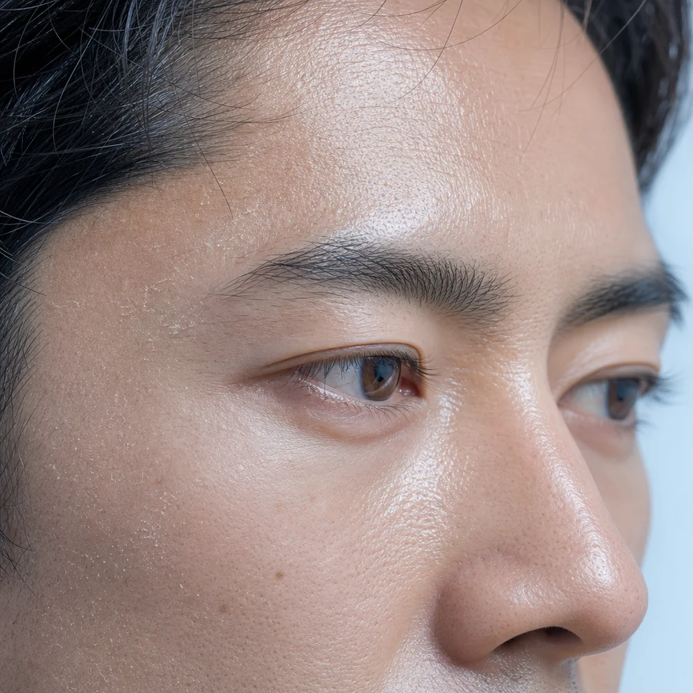 脂性肌 テカリ メンズ｜インナードライで乾燥とテカリが同居する肌のクローズアップ