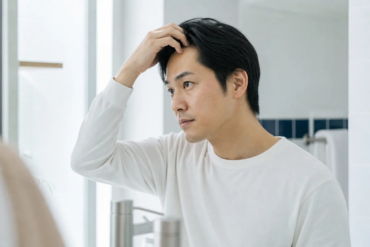 ダーマペンの薄毛への応用を検討し頭皮の状態を確認する30代男性